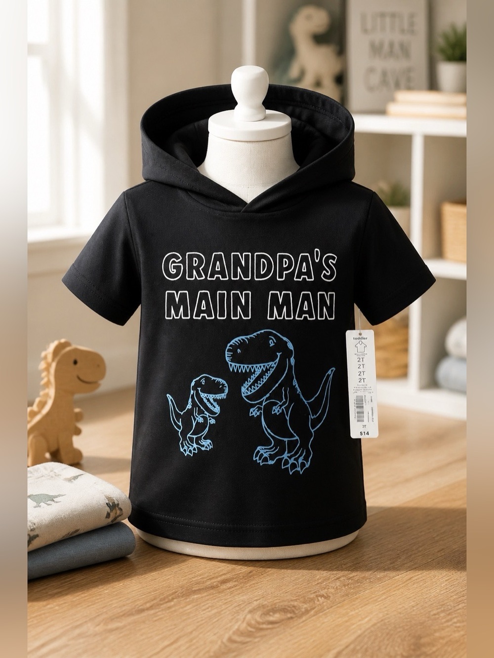 Black Dinosaur Graphic Kids Short Sleeve Hoodie 2T NWT